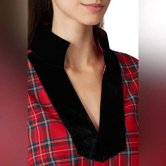 Sail to Sable STS Red Tartan Plaid Velvet Trim Dress XS NWT - Picture 8 of 14